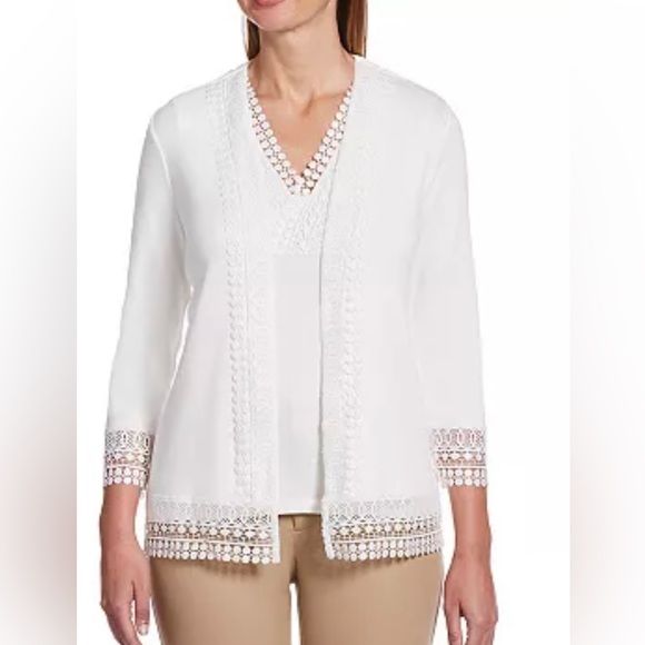 Rafaella Lace-Trim women’s Open Front Cardigan size XL Cream - Picture 1 of 7